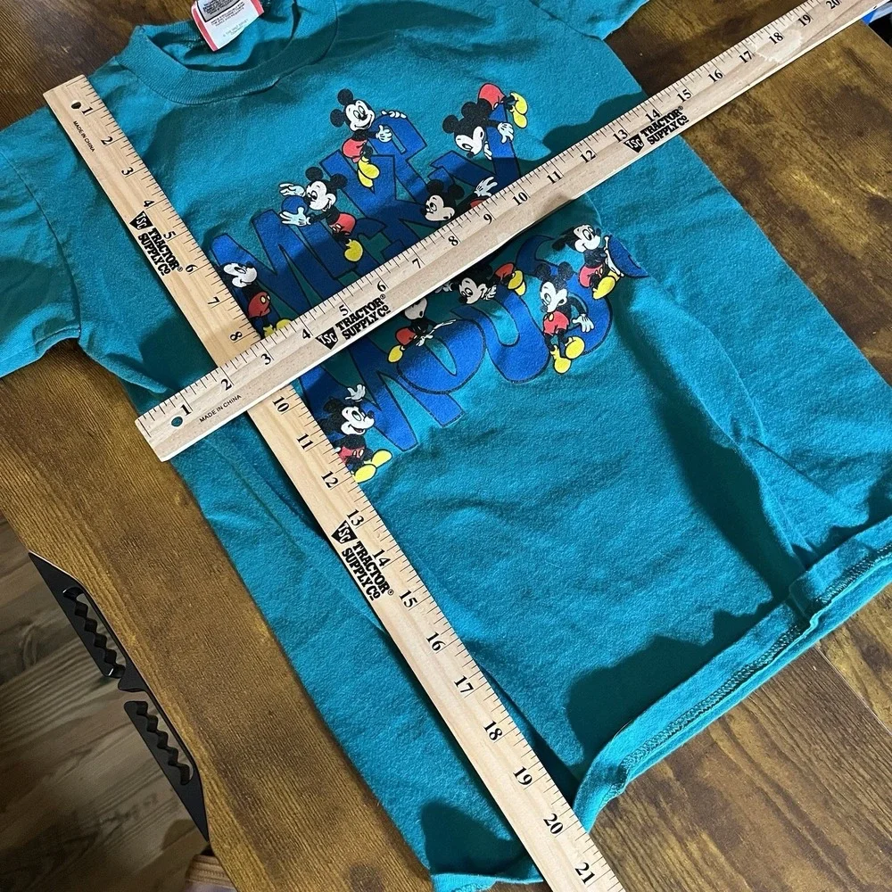 Vintage 90s Disney's Mickey Mouse T-shirt Kids Large 14-16 Teal Green Classic